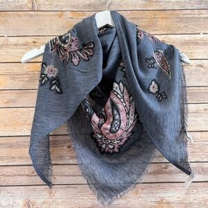 J. Jill Triangle Scarf Wrap Blue Embroidered Paisley Lightweight Boho NWT